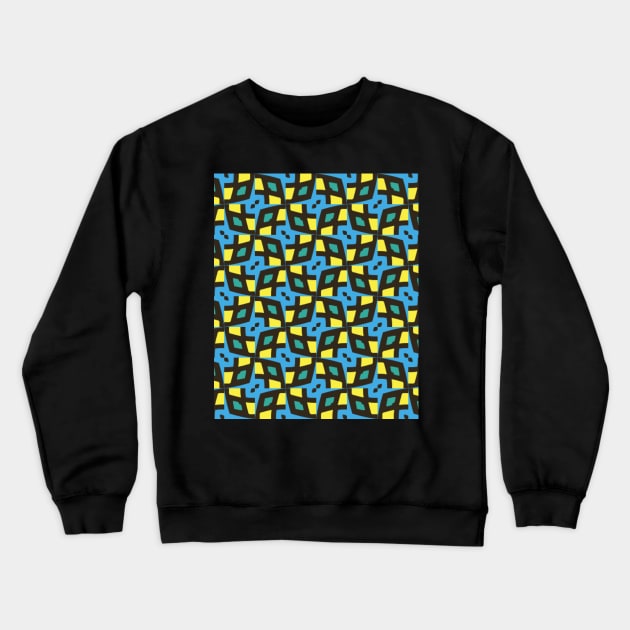 Crazy Fun Geometric Hexagonal Style Jigsaw Pattern in Blue Yellow Green and Black Crewneck Sweatshirt by innerspectrum